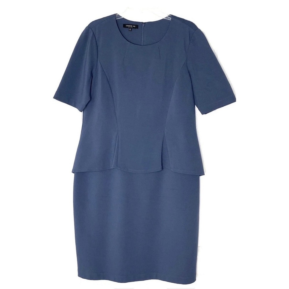 Lafayette 148 New York Blue Scoop Neck Peplum Knee-Length Dress Size 18